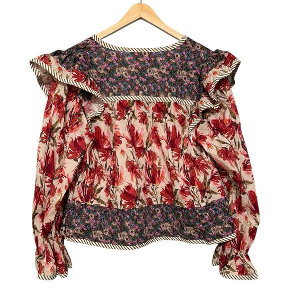 Entro M Boho Cottagecore Floral Mixed Media Ruffle Shoulder Blouse Top M - Picture 8 of 9